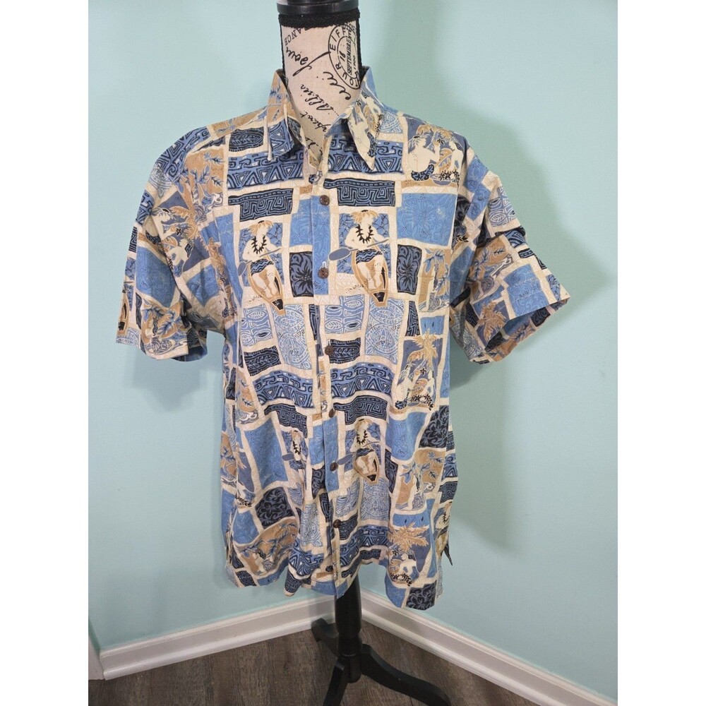 GO BAREFOOT men's large 100% cotton Hawaiian aloha shirt made in USA
